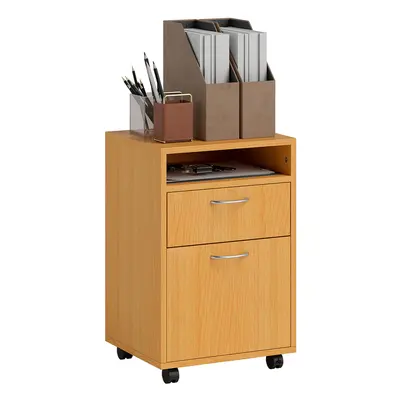 HOMCOM 60cm Filing Cabinet with Drawers and Open Shelf, Natural