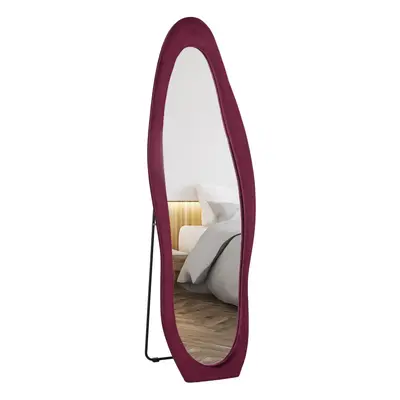 HOMCOM Irregular Full Length Mirror with Velvet Frame x 50cm Wine Red