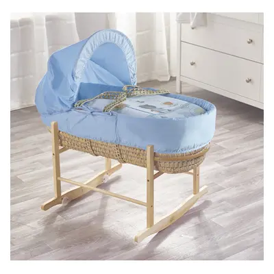 Tiny Ted Blue Palm Moses Basket with Rocking Stand Natural