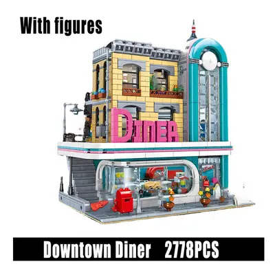 (2778PCS) Creatoring Expert Pet Book Shop Town Hall Downtown Diner Model Modular