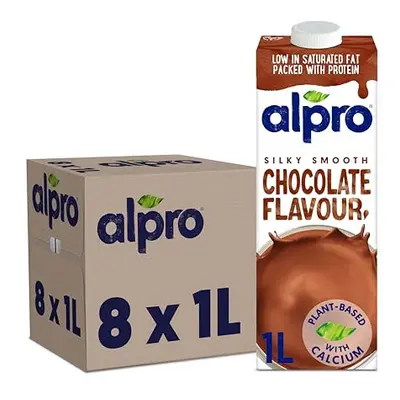 Alpro Chocolate Soya Plant-Based Long Life Drink, Vegan & Dairy Free, 1L (Pack of 8)