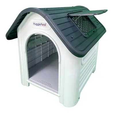 (Grey) HugglePets Plastic Dog Kennel With Window