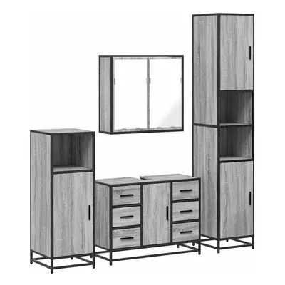 (grey sonoma) vidaXL 4ÃÂ Piece Bathroom Furniture SetÃÂ Brown Oak Engineered Wood