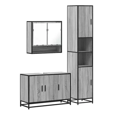 (grey sonoma) vidaXL Piece Bathroom Furniture Set Smoked Oak Engineered Wood