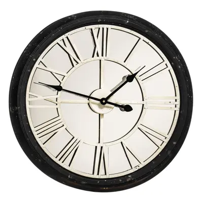 62Cm Dia Black/Cream Rustic Wall Clock W/Roman Numerals