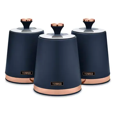 3pc Tower Cavaletto Storage Canisters Set - Midnight Blue