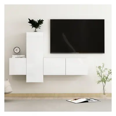 vidaXL TV Cabinet Set Piece High Gloss White Chipboard Home TV Stand Cabinet