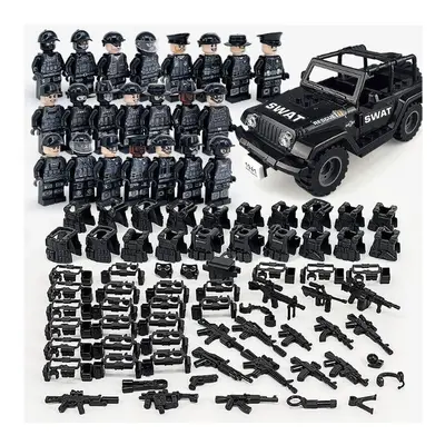 23PCS Military Soldiers Black SWAT Jeeps Minifigures Toys Fit Lego