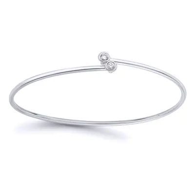 Jewelco London 18ct White Gold Diamond Twin Donut Solitaire Crossover Torque Bangle Bracelet 1.5