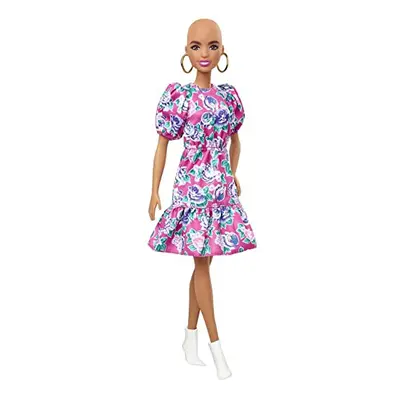 Barbie Fashionistas Doll #150 with No-Hair Look Wearing Pink Floral Dr