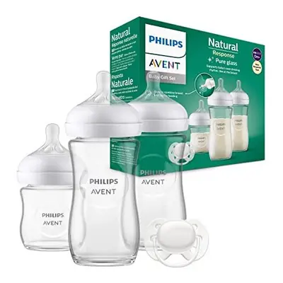 Avent Glass Baby Bottle Newborn Gift Set - Baby Milk Bottles, Ultra-Soft Pacifier for Babies Age