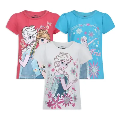 Disney Little Girls' Pack Anna Elsa Frozen T-Shirts Off White/Turq