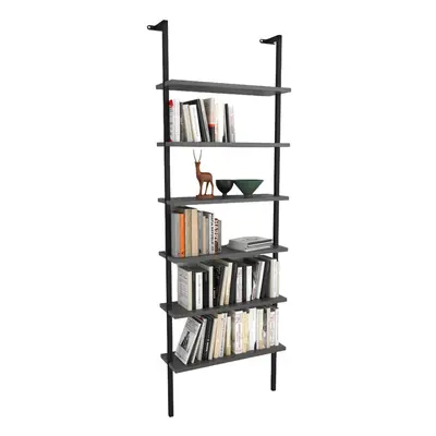 (Anthracite) 6-Shelf Wall Mounted Wooden Bookshelf