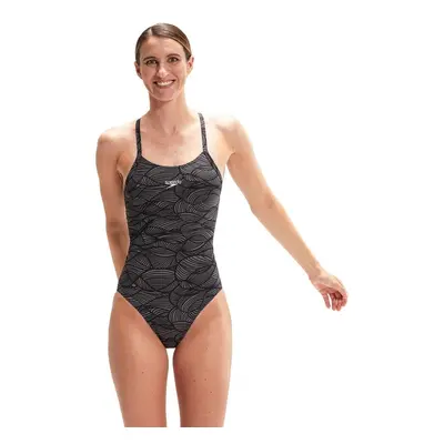 (32", Black) Speedo Allover Fixed Crossback Swimsuit