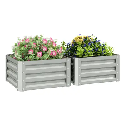 Outsunny Set of Raised Garden Bed Galvanised Planter Box, Light Grey