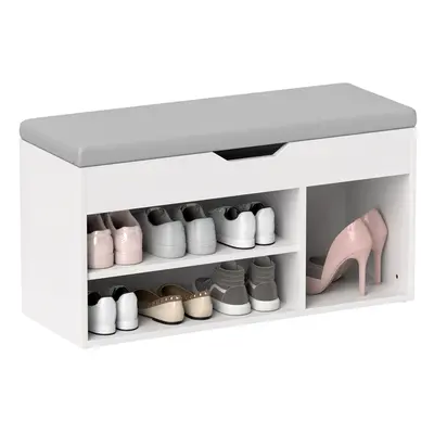 HOMCOM Sit-On Shoe Storage Unit w/ Hidden Compartment Handles Cream