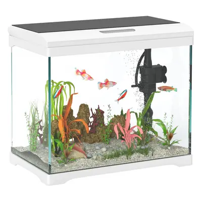 PawHut 27L Glass Fish Tank with Filter System, LED Light, Water Pump, White