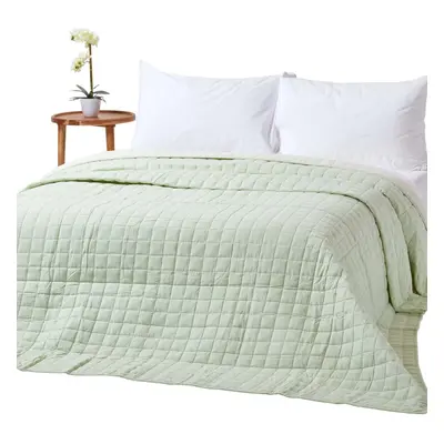 (Sage Green & Cream, x cm) Cotton Quilted Reversible Bedspread