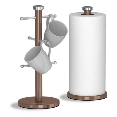 Morphy Richards Accents Kitchen Roll Holder and Mug Tree Set, Stainless Steel, Copper, x x 34.5 