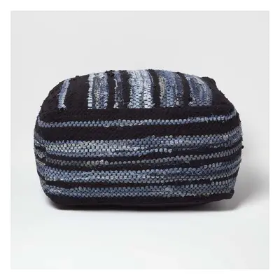 (60 x x cm) Texas Denim Woven Striped Bean Filled Pouffe