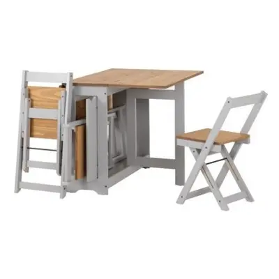 Santos Folding Drop Leaf Butterfly Dining Set New Oak Colour & Grey