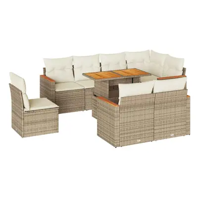 (beige and cream) vidaXL Garden Sofa Set Piece with Cushions Outdoor Sofa Poly Rattan Acacia