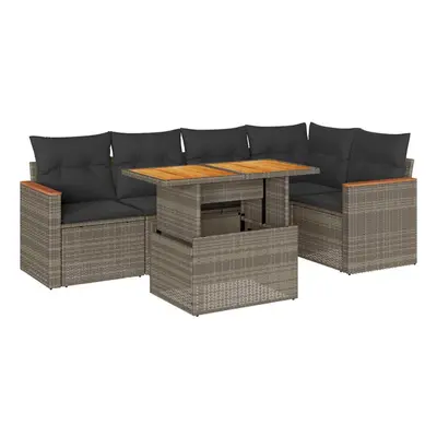 (grey) vidaXL Piece Garden Sofa Set with Cushions Black Poly Rattan Acacia