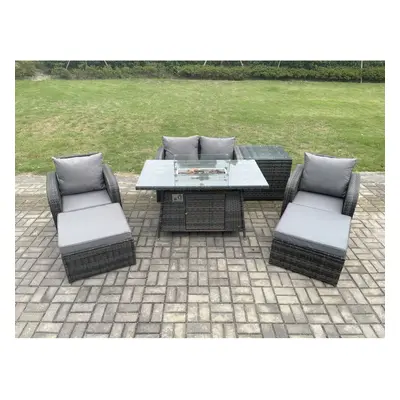 Fimous Rattan Garden Furniture Set Outdoor Patio Gas Fire Pit Dining Table and Chairs with Love 