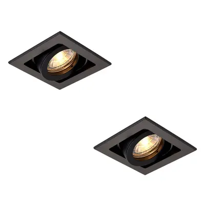 2 PACK Single Recessed Boxed Downlight - 50W GU10 Reflector - Matt Black