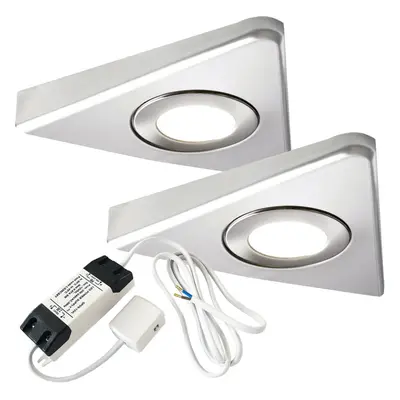 2x 2.6W LED Kitchen Triangle Spot Light & Driver Stainless Steel Natural White