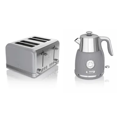 Swan Stylish Kitchen Retro GREY 1.5L Kettle w Temperature Dial & Slice Toaster