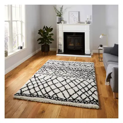 (G274 White/Black, x cm) Moroccan Berber Soft Shaggy Rugs Nordic Scandi Tribal Rug Shag 4cm Thic