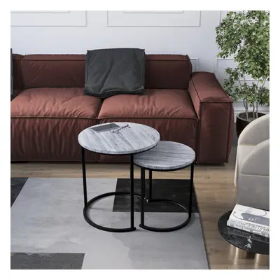 (Grey) Brooklyn Nest of Round Coffee Tables Living Room