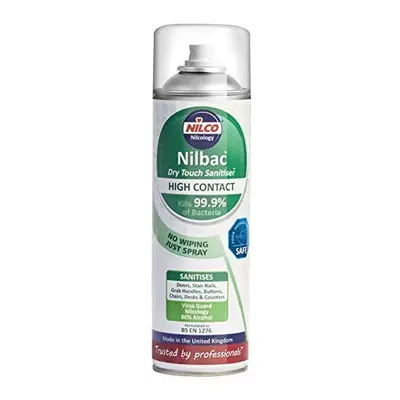 Nilbac âDry Touch Sanitiser' 500ml HIGH CONTACT frequent use aerosol with Virus Guard Nilcolog