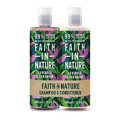 Faith In Nature Natural Lavender and Geranium Shampoo and Conditioner Set, Nourishing, Vegan and