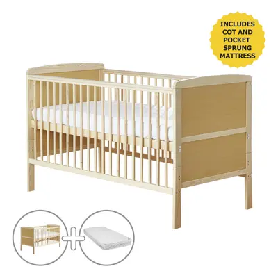 Sydney Natural Cot Bed with Pocket Sprung Mattress | Solid Pine Wood