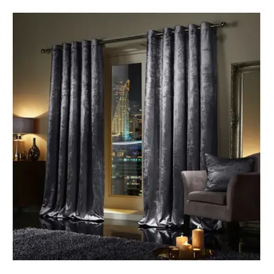 (90" x 90" (228cm x 228cm), Charcoal) Luxury Velvet Curtains Ready Made Eyelet Ring Top