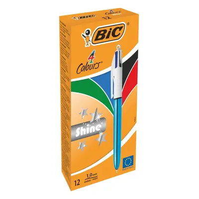 BIC Colours Shine Ballpoint Pens - Metallic Blue Body, Box of