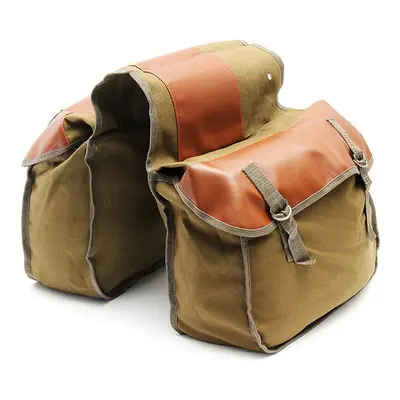 Motorcycle Bike Side Saddle Bag Canvas Luggage Khaki Bag