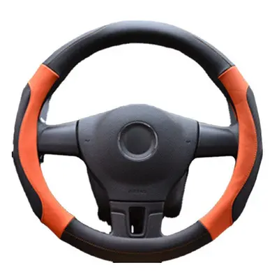 (Orange) 38cm Leather Car Steel Ring Wheel Cover Sports Fashion Four Seasons Universal