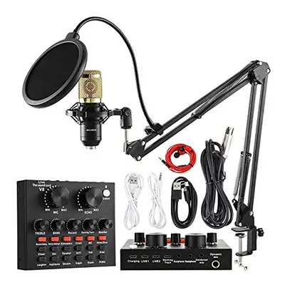 Condenser Microphone Bundle, BM-800 Mic Kit with Live Sound Card, Adjustable Mic Suspension Scis