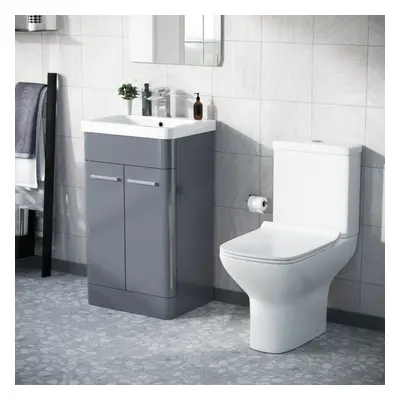 Afern 500mm Floorstanding Vanity Basin Unit & Rimless Close Coupled Toilet Steel Grey