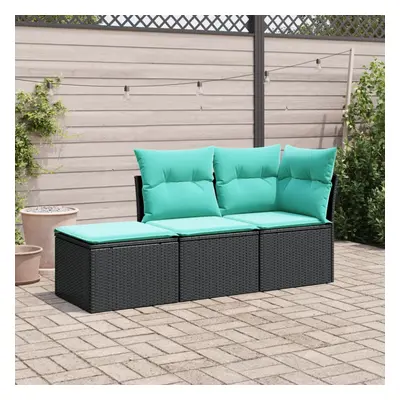 vidaXL Piece Patio Sofa Set with Cushions Black Poly Rattan