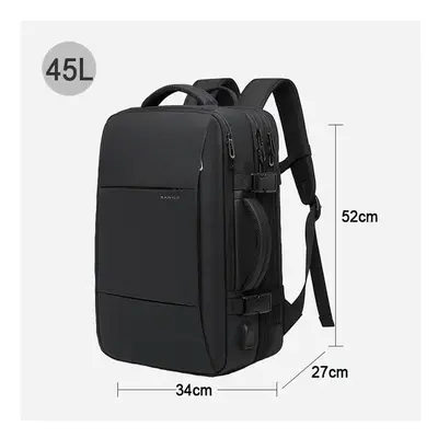 (Black 45L) BANGE Travel Backpack Men Business Backpack School Expandable USB Bag Large Capacity