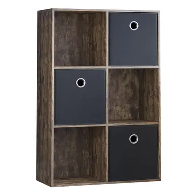 (Dark Wood, Black) Durham Cube Shelf Drawer Bookcase with Baskets