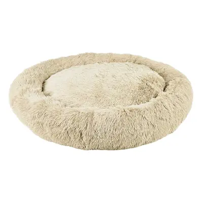 (Large, Cream) Plush Donut Dog Bed Anti Anxiety Calming Pet Bed