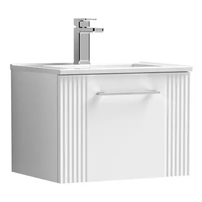 Retro Drawer Wall Hung Vanity Unit with Minimalist Tap Hole Ceramic Basin - 500mm - Satin White 