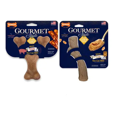 Nylabone Gourmet Style Strong Dog Chew Toy Bundle Bacon & Peanut Butter Small/Regular (2 Count)