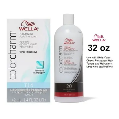 (T14 Pale Ash Blonde + Vol. 32oz) Wella Hair Colour & Volume Developer 32oz (BIG)