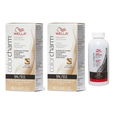 (9N+9N+Developer (Vol. 20) 3.6oz) Wella Color Charm Permanent Liquid Haircolor